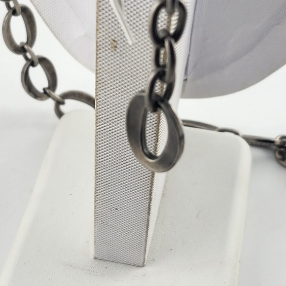 Vintage Long Smooth And Hammered Silver‎ Tone Oval Link Necklace Or Belt - Picture 6 of 6